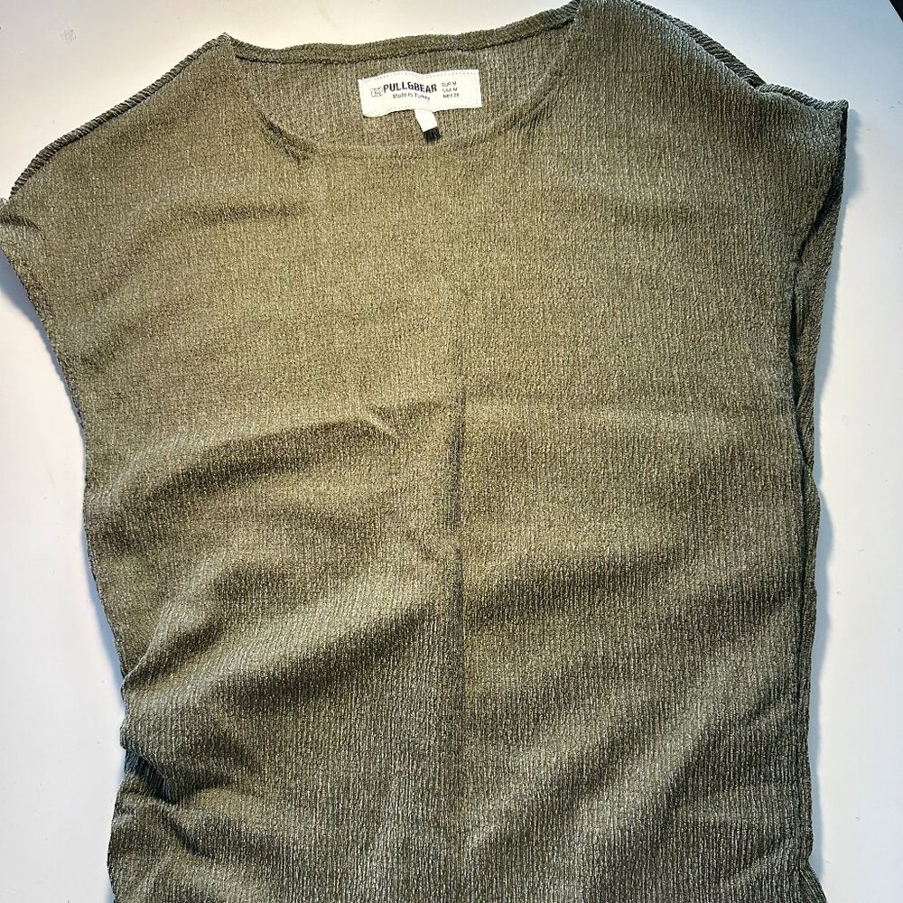 Pull & Bear Green Tank Top with Cinched Side M